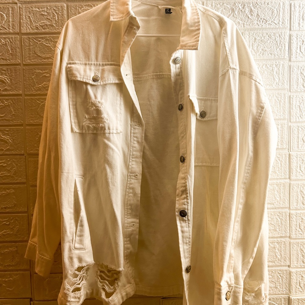 White H&M Jean Jacket Distressed